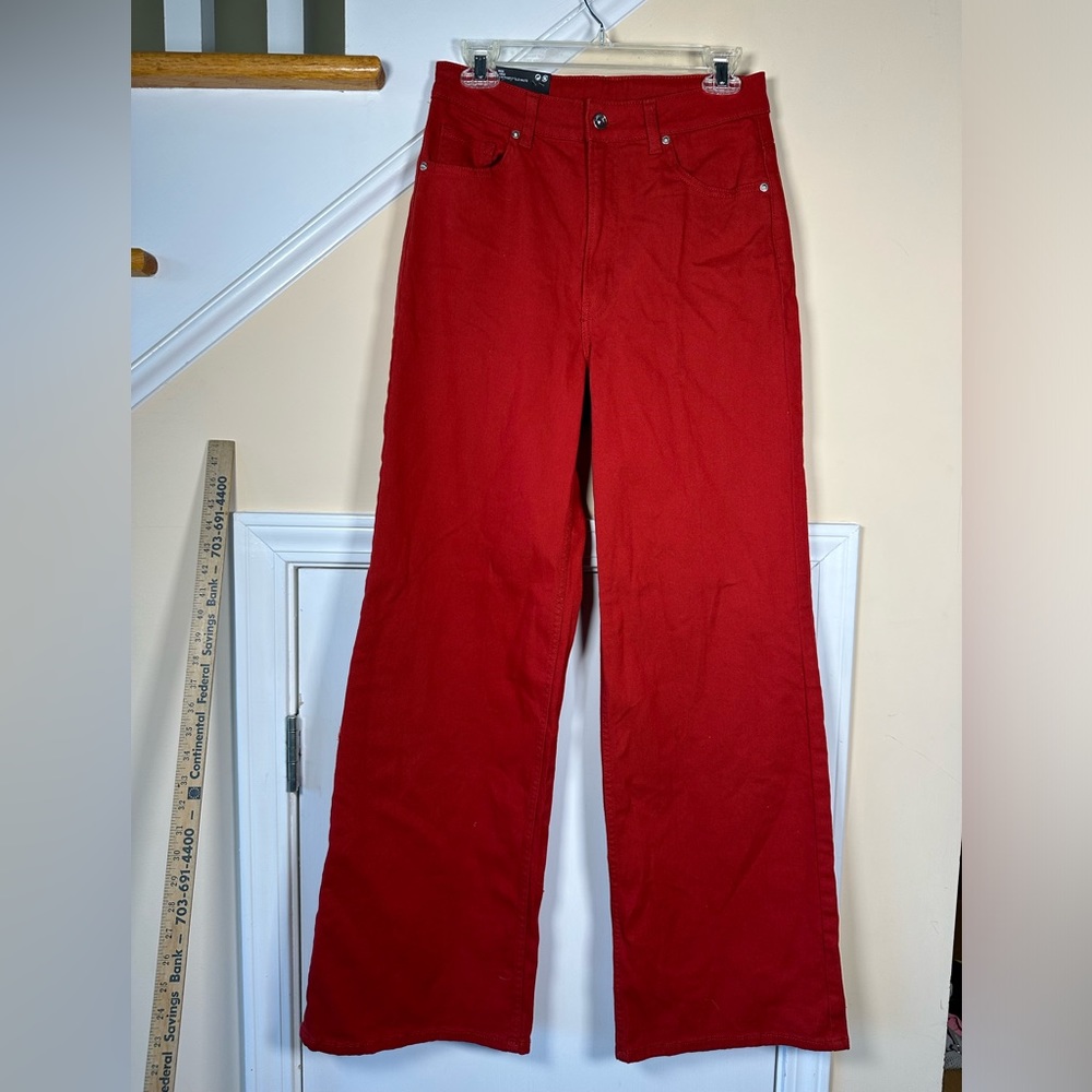 Red Divivded pants slacks trousers basic straight leg bootcut